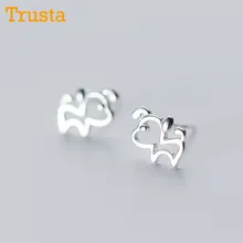 Trusta 925 пробы серебряные женские ювелирные изделия Модные милые миниатюрные 7 мм X 9 мм полые серьги-гвоздики в виде собаки для дочерей девочек DS288