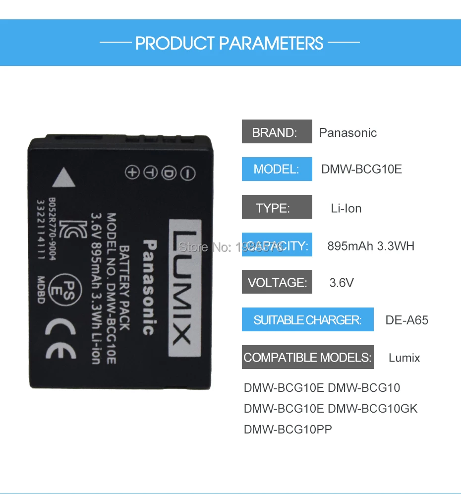 1 шт. Panasonic Камера Батарея Lumix DMW-BCG10E ДМВ BCG10 BCG10E DMC-3D1 DMC-TZ7 DMC-TZ8 DMC-TZ10 с DE-A65 зарядное устройство