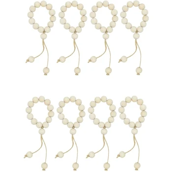 

Farmhouse Decor Napkin Rings Set Wood Bead Garland with Tassels Rustic Country Decor Table Decoration for Dinner Party