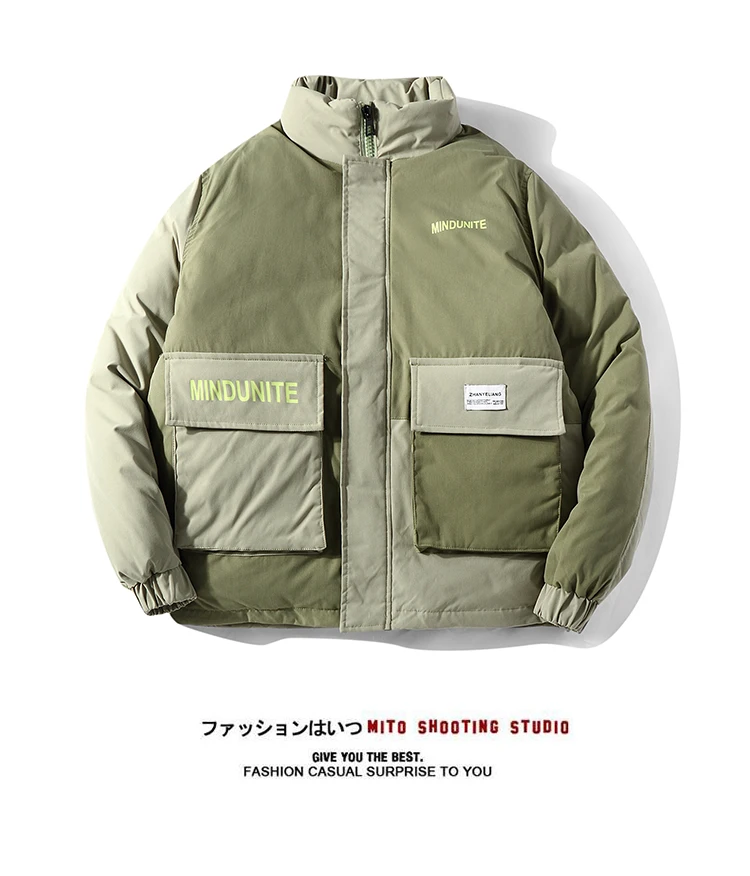 Legible Couple Patchwork Hip Hop Thick Parka Men Woman Streetwear Winter Fashion Parka Coat Lovers Safari Style Jacket