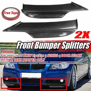 

2x Real Carbon Fiber Car Front Bumper Lip Splitter Spoiler Protector Diffuser For BMW E90 E91 3 Series M Tech Bumper 2005-2008