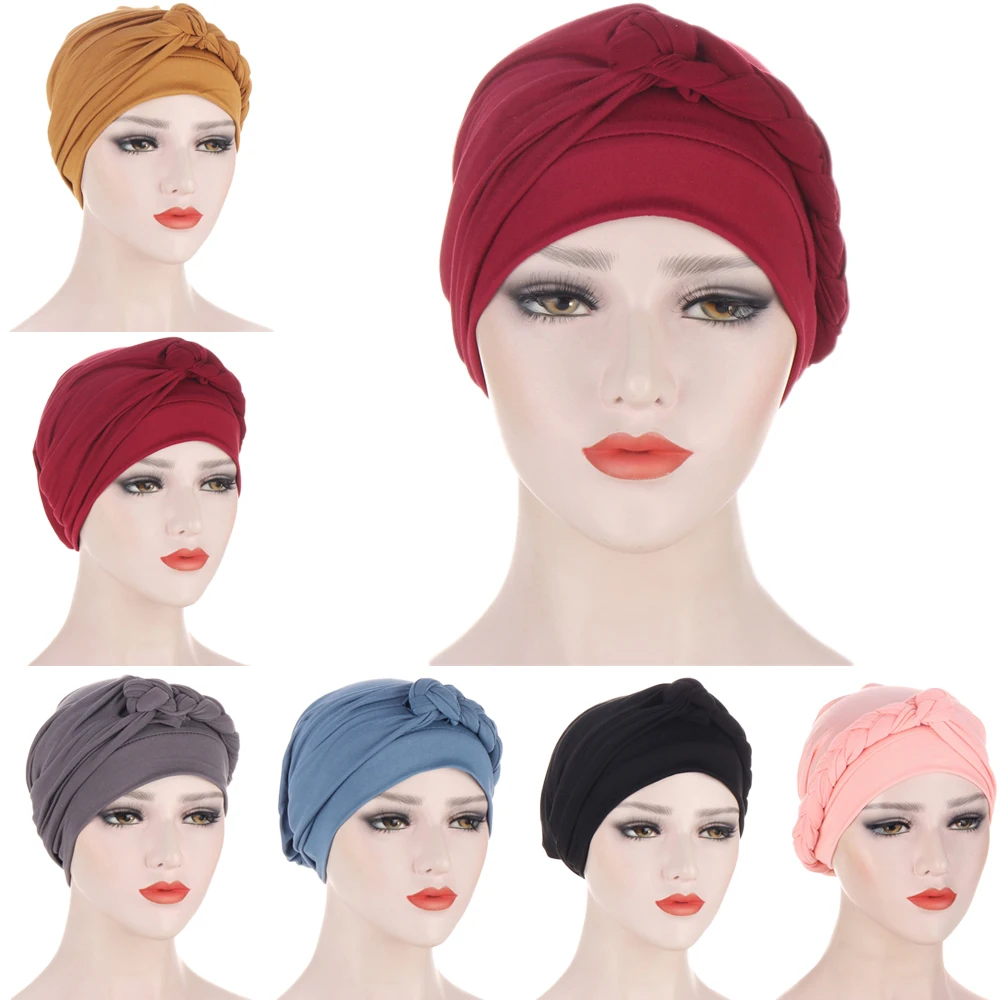 Muslim Women Braid Head Wrap Turban Hijab Hat Cover Hair Loss Chemo Cap Headwear 