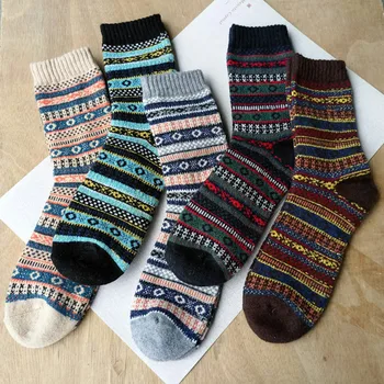 

5 Pairs Winter Men's Women Designer Harajuku Retro Thicken Warm Fashion Cotton Wool Blended Casual Socks