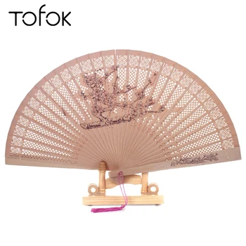 

Tofok Exquisite Fragrant Wood Chinese Fans Vintage Retro Scenic Flowers Hollow Pinted Folding Sandalwood Fans Hand Gift Decor