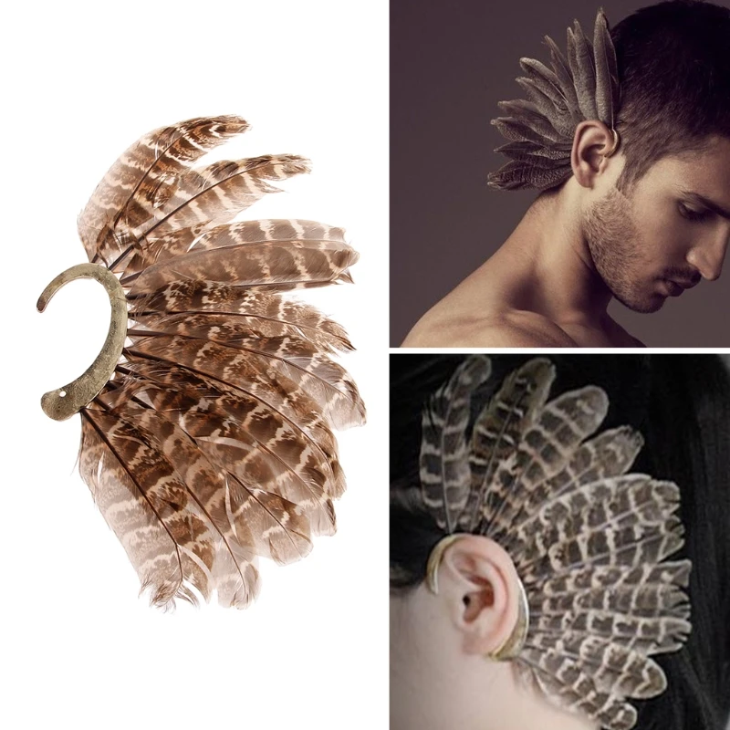 

1 PC Unisex Big Gray Natural Feather Earring Cuff Non Piercing Ear Clip One Side DXAA