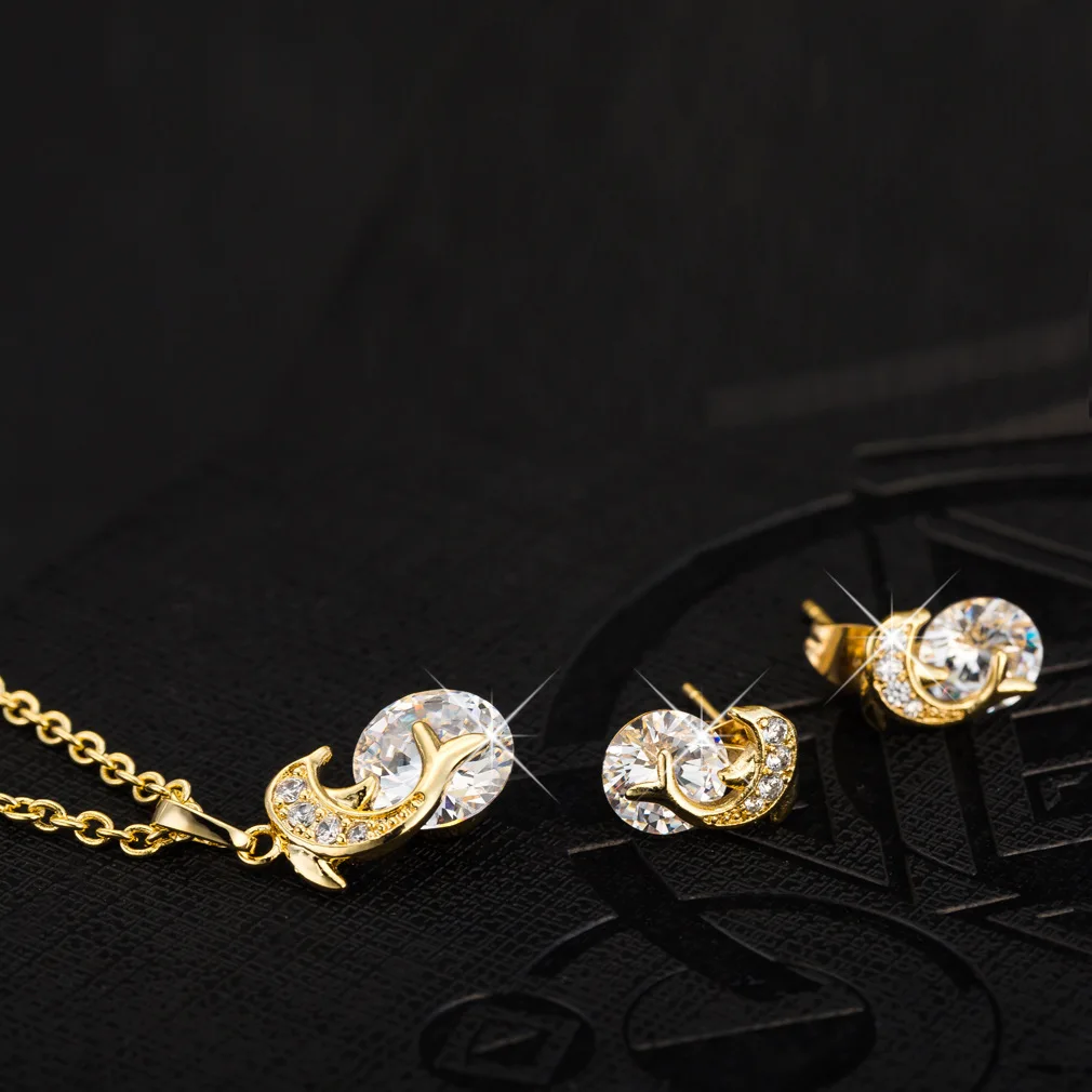 

Summer New Products EBay AliExpress Taobao Hot Selling Dolphin Pendant Set Currently Available Supply Zircon Necklace