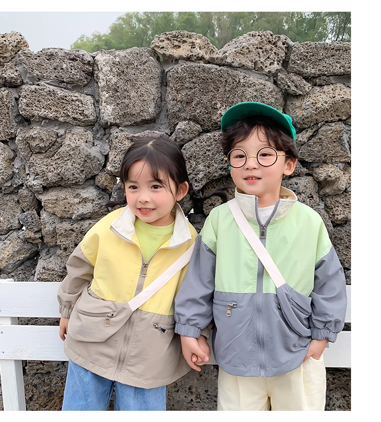 Spring Jackets 2020 New Korean Children's Clothes Boys' & Girls' Loose & Comfortable Long Sleeve Coat Contrast Color Jacket