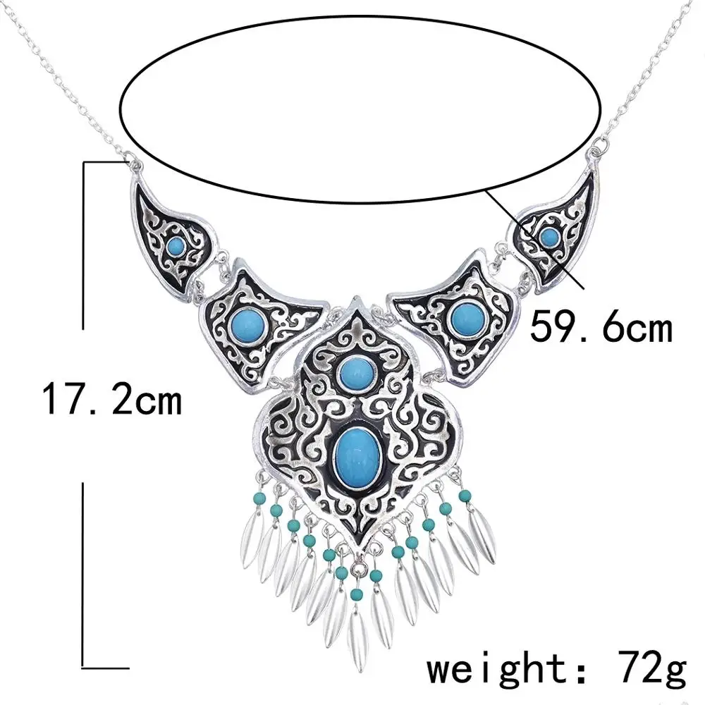 Jewelry Sets Jewelry Set Women Earrings Chain Necklace Bohemian Vintage Blue Acrylic Stone Beads Tassel Choker Necklace Earrings For Women India Gypsy Boho African Ethnic Jewelry Set