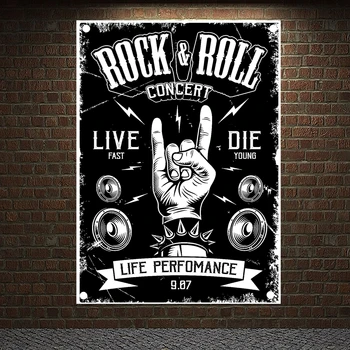 

High Quality Rock Theme Four Holes Flag & Banner Canvas Printing Wall Chart Hip Hop Reggae Metal Music Posters Mural Wall Decor