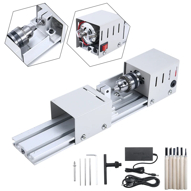 

Standard Woodworking Milling Lathe Set DC12-24V Mini Lathe Bead Machine with Power Carving Cutter Grinding Polishing Drill Tool
