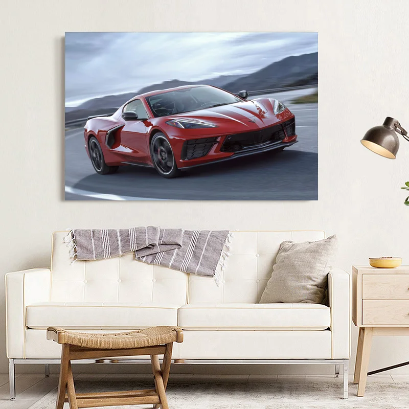 Chevrolet Corvette C8 красный автомобиль спортивный автомобиль суперкар автомобиль настенные плакаты художественные принты из брезента живопись для гостиной Декор