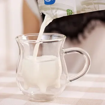 

Cute Milk Mug Double Layer Heat-resistant Glass Cow Cups Clear Milk Cup For kids Milk Drink Water Juice Coffee Mugs Container