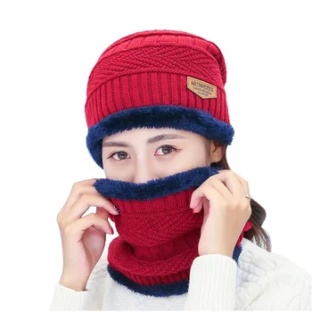 

winter autumn 2pcs warm knitted hat + muffler snowflake chapeau cap hockey ski beanie for women and men