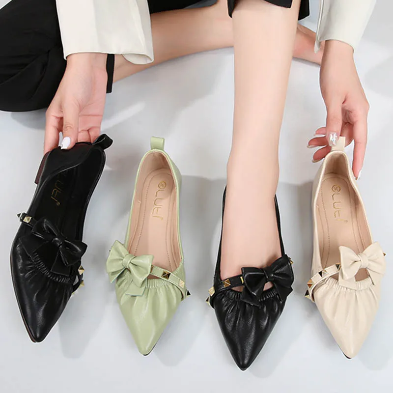 2020 Vrouw Vlinder-Knoop Spitse Neus Flats Loafers Espadrilles Grandam  Schoenen Vrouwen Ballerina Ondiepe Geplooide Mocassins 34-43 - AliExpress  Schoenen