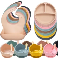 Ensemble d'assiettes et cuillères en Silicone pour nouveau né, vaisselle Portable pour enfant, Anti débordement 