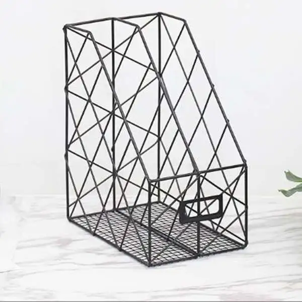 Black1 Сетка железная стойка для хранения настольный для домашнего пользования книжный журнал отделочная Полка Металлический креативный простой офисный чехол для управления файлами - Цвет: Black1