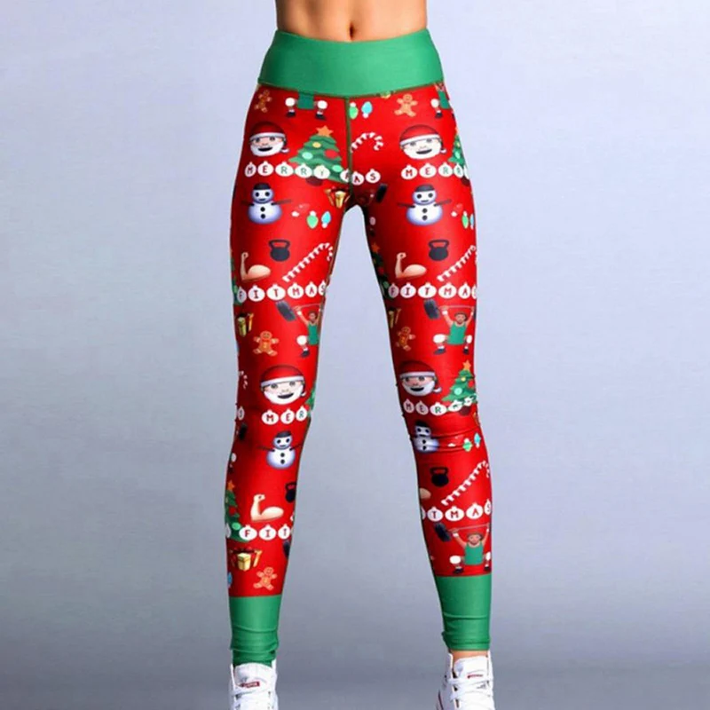 Women Christmas Leggings Plus Size 5XL Hot Fashion Christmas Deer Printed Girl Elastic Skinny Stretch Slim Fitness Leggins Pants - Цвет: red 2