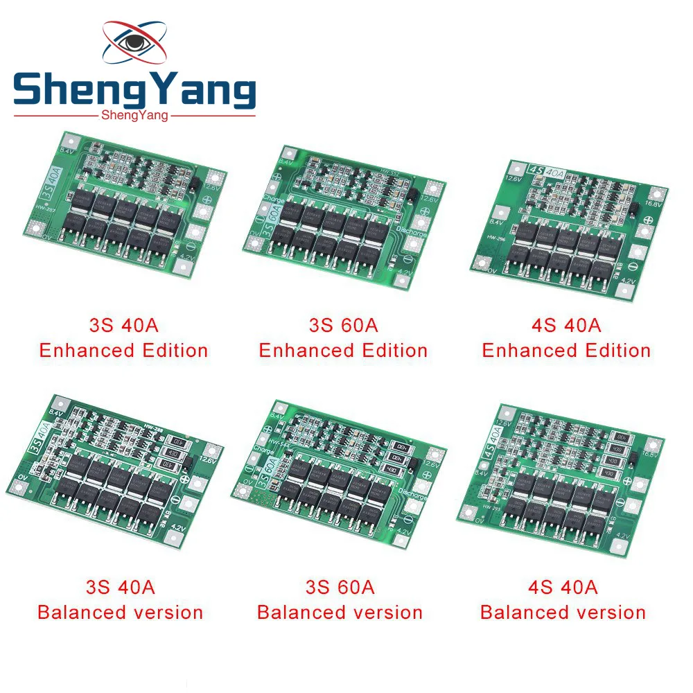 3 S/4S 40A 60A литий-ионный аккумулятор Защитная плата 18650 BMS для электродвигателя 11,1 V 12,6 V/14,8 V 16,8 V