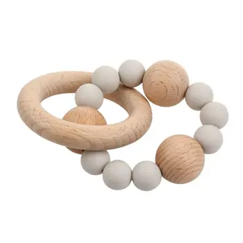 

Baby Nursing Bracelets Wood Teether Silicone Beads Teething Rattles Toys Gift N1HB