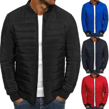 

2019 Fashion Men Stand Collar Long Sleeve Cotton Padded Coat Zipper Jacket Bomber Jacket male sportswear winter jacket man