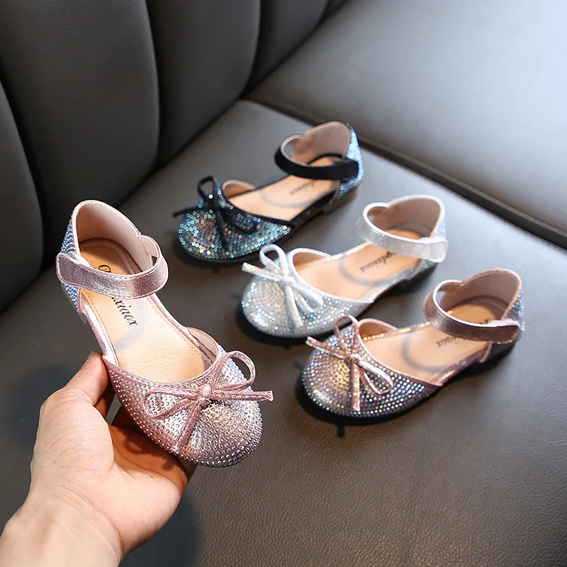 ULKNN 2020 New Arrival Girls Dress Shoes For Children With Crystal Cute Bowtie Affordable Girls Shoes Holiday Parties Dresses