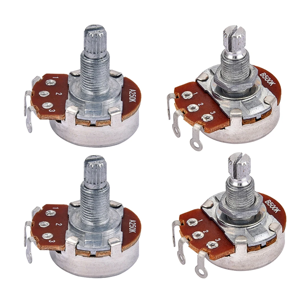 4pcs A250K B500K 18mm Split Shaft Potentiometer Pots for Electric Guitar