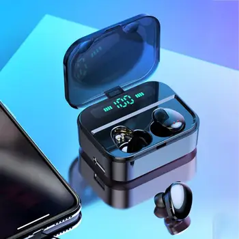 

wireless Bluetooth 5.0 stereo earphones sport headset waterproof s 1500mAh battery LED display type with charging case