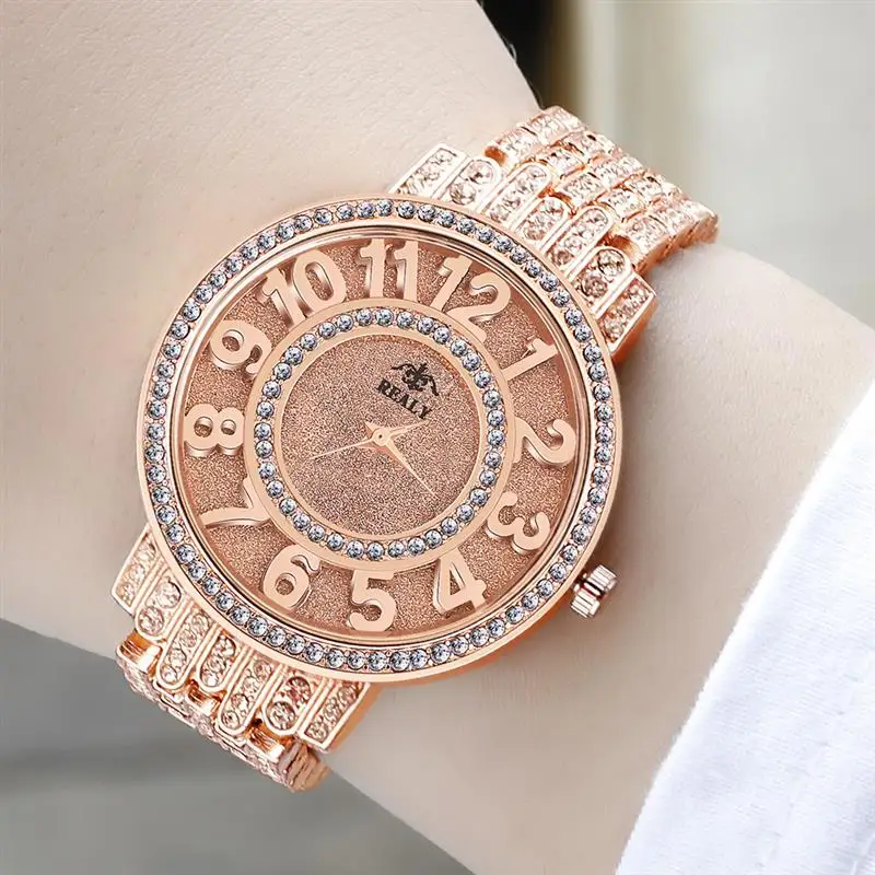 Для женщин часы роскошные часы с алмазами модная Нержавеющая сталь женские кварцевые часы на запястье элегантные серебряные часы с яркими украшениями Bling Reloj Mujer