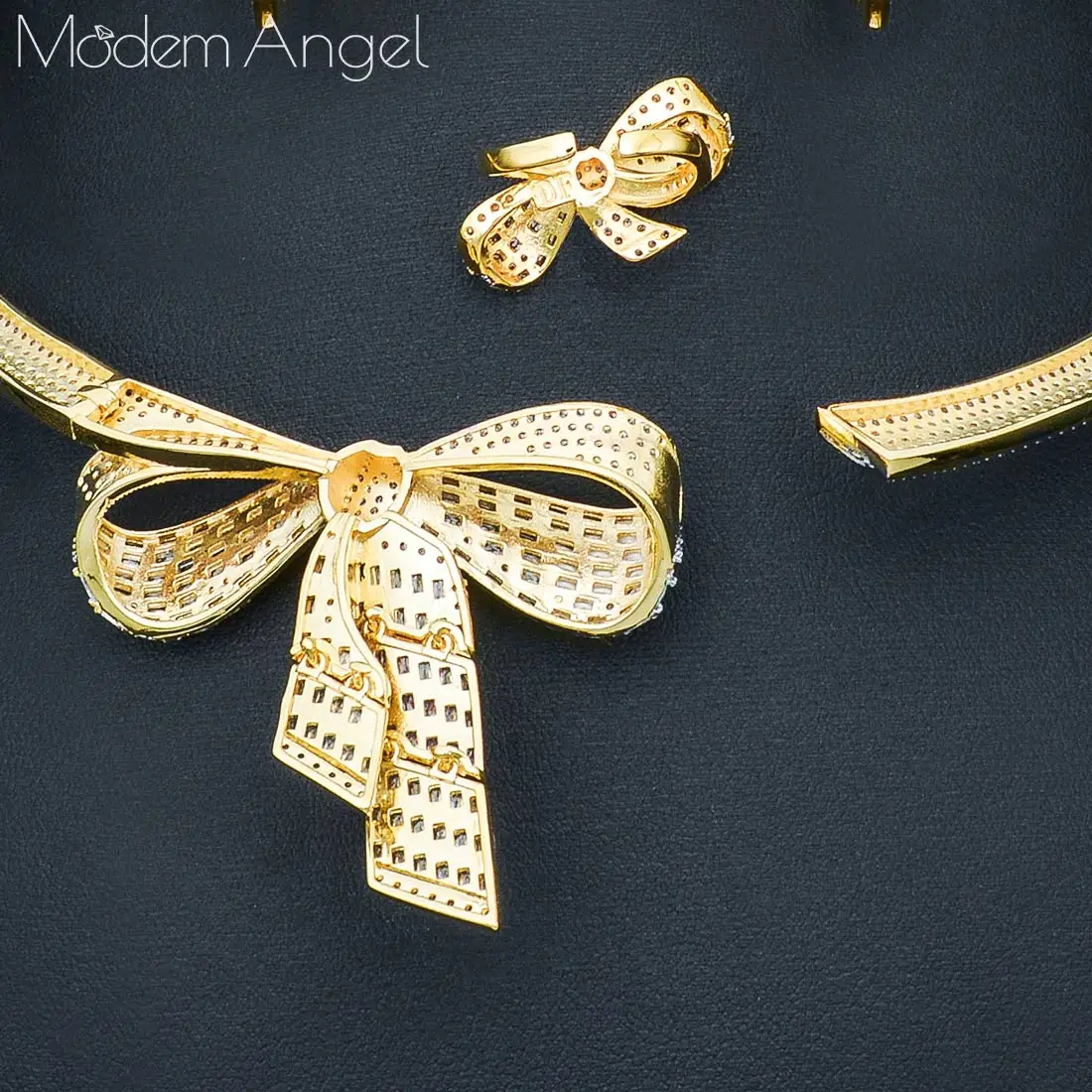 ModemAngel, роскошное Африканское серебряное ожерелье с бантом, набор сережек, ювелирные наборы для женщин, свадебные циркониевые CZ, Дубай, свадебные ювелирные наборы