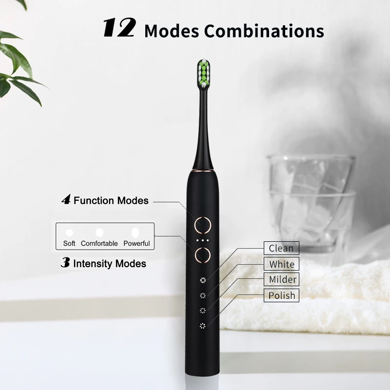 HiPiCok Sonic Electric Toothbrush Waterproof USB Rechargeable Automatic 12 Mode Ultrasonic Electric Tooth Brush Replacement Head HiPiCok Sonic Electric Toothbrush Waterproof USB Rechargeable Automatic 12 Mode Ultrasonic Electric Tooth Brush Replacement Head