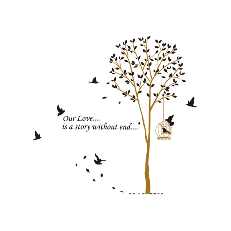 Bird under the tree Новые обои для дома с птичьей клеткой, съемные настенные наклейки для гостиной, спальни, дивана, декоративные наклейки для украшения комнаты - Цвет: Bird under the tree