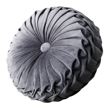 

European Style Round Seat Cushion Back Cushion Or As Sofa Pillow Bed Pillow Velvet Fabric Pumpkin Seat Cushion 36X36X11Cm -Grey