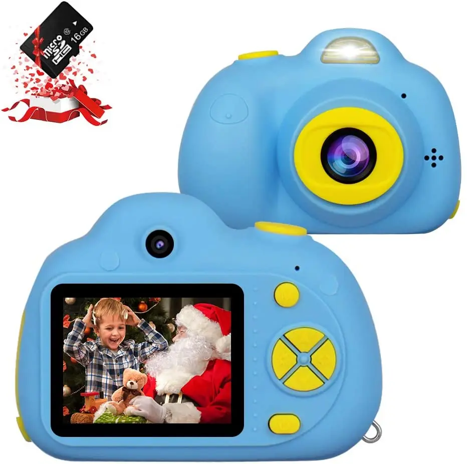 

Kids Camera, Kids Digital Video Camera, 1080P FHD Kids Shockproof Video Camcorder with 2 Inch IPS Screen and 16GB SD Card Blue