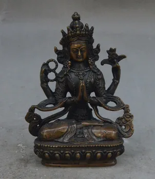 

Tibet Buddhism Copper Bronze Pray 4 arms Chenrezig Buddha Goddess Statue