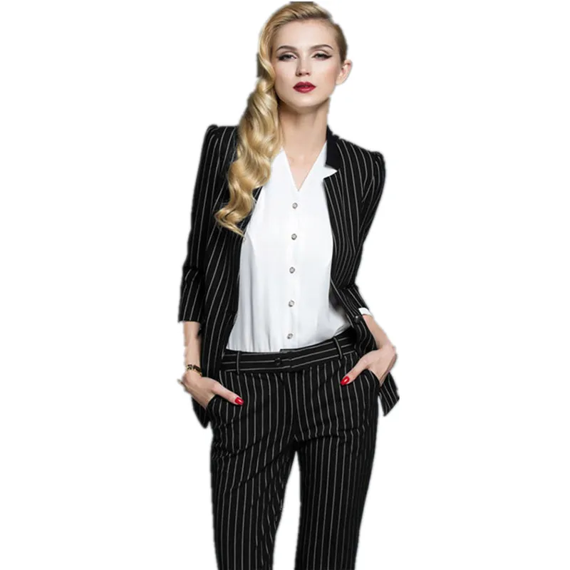 

Women Pant Suits striped suit fashionable western style of professional jacket + pants formal two-piece OL work suit handsome