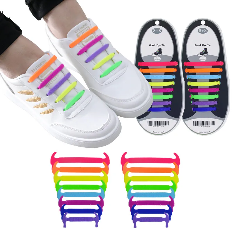 

Dropshiping! 16pcs/pack Unisex Adult Athletic Running No Tie Shoelace Men Women Elastic Silicone Shoe Laces for All Sneakers