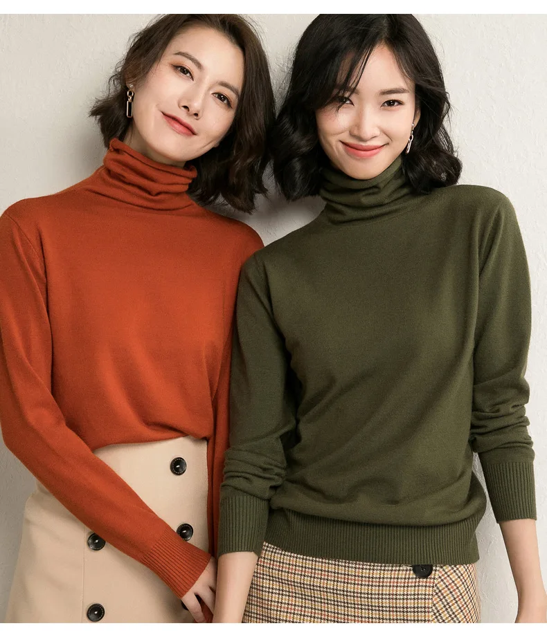 

Turtleneck Slim Wool sweater women long sleeve sweater square knit sweater inner base Stretch 2020 autumn and winter Solid color