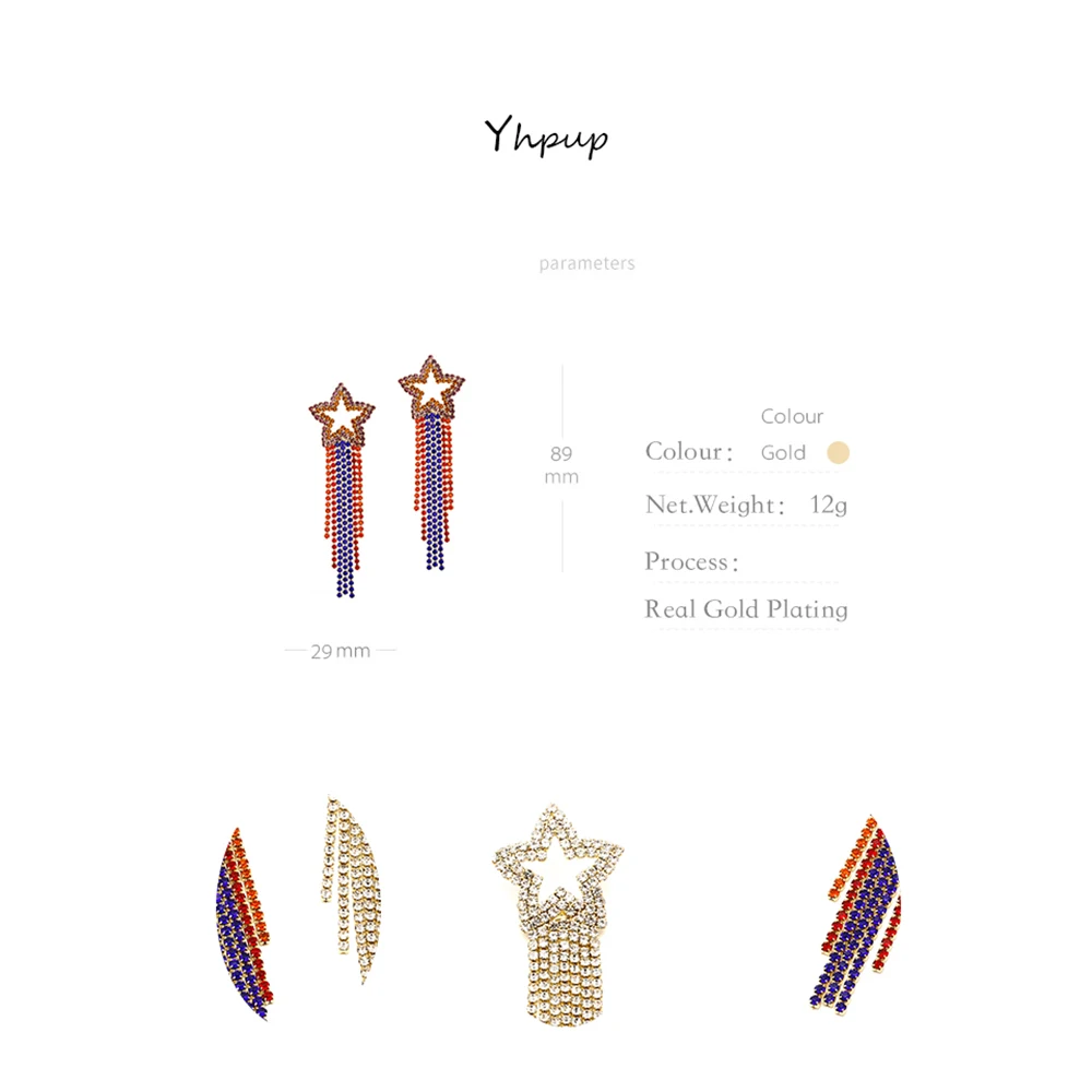Yhpup Роскошные романтические серьги-подвески в форме звезды Длинная кисточка из горного хрусталя преувеличенные серьги Европа и Америка pendientes mujer moda