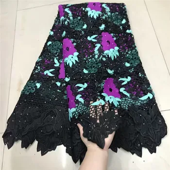 

2019 High Quality African Net Lace Fabric 100% Cotton Embroidery French Swiss voile Punch Cotton Lace Fabrics Black 5Yards