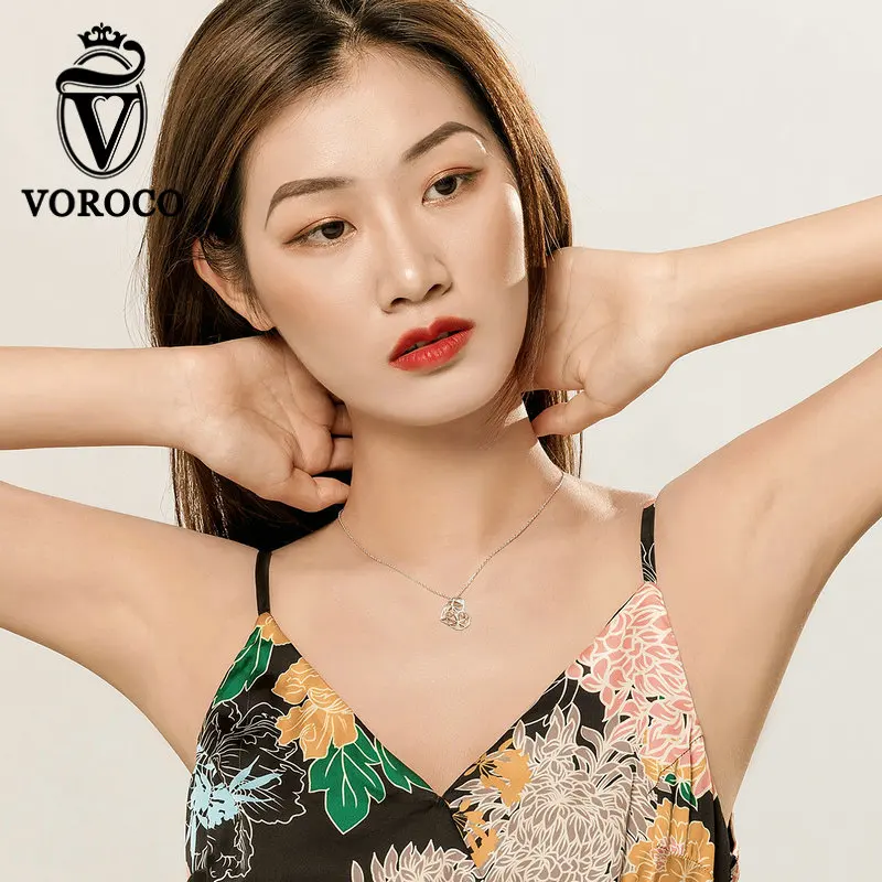 VOROCO, 925 пробы Серебряное ожерелье с подвеской, ожерелье с сердечком, женское свадебное ювелирное изделие, 45 см, регулируемая форма сердца, BKN364