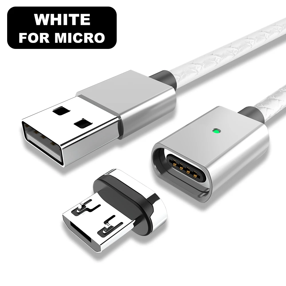 Магнитный Micro USB кабель Vanniso для быстрой зарядки 3 А для Xiaomi mi9 huawei samsung A70, Магнитный зарядный кабель usb type-C для мобильного телефона - Цвет: White Micro Cable