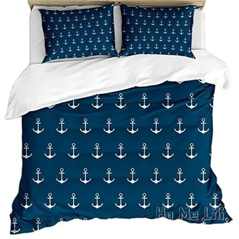 

Комплект пододеяльников с рисунком Якоря от Ho Me Lili, классические цвета и простые дизайнерские постельные принадлежности с принтом морского корабля