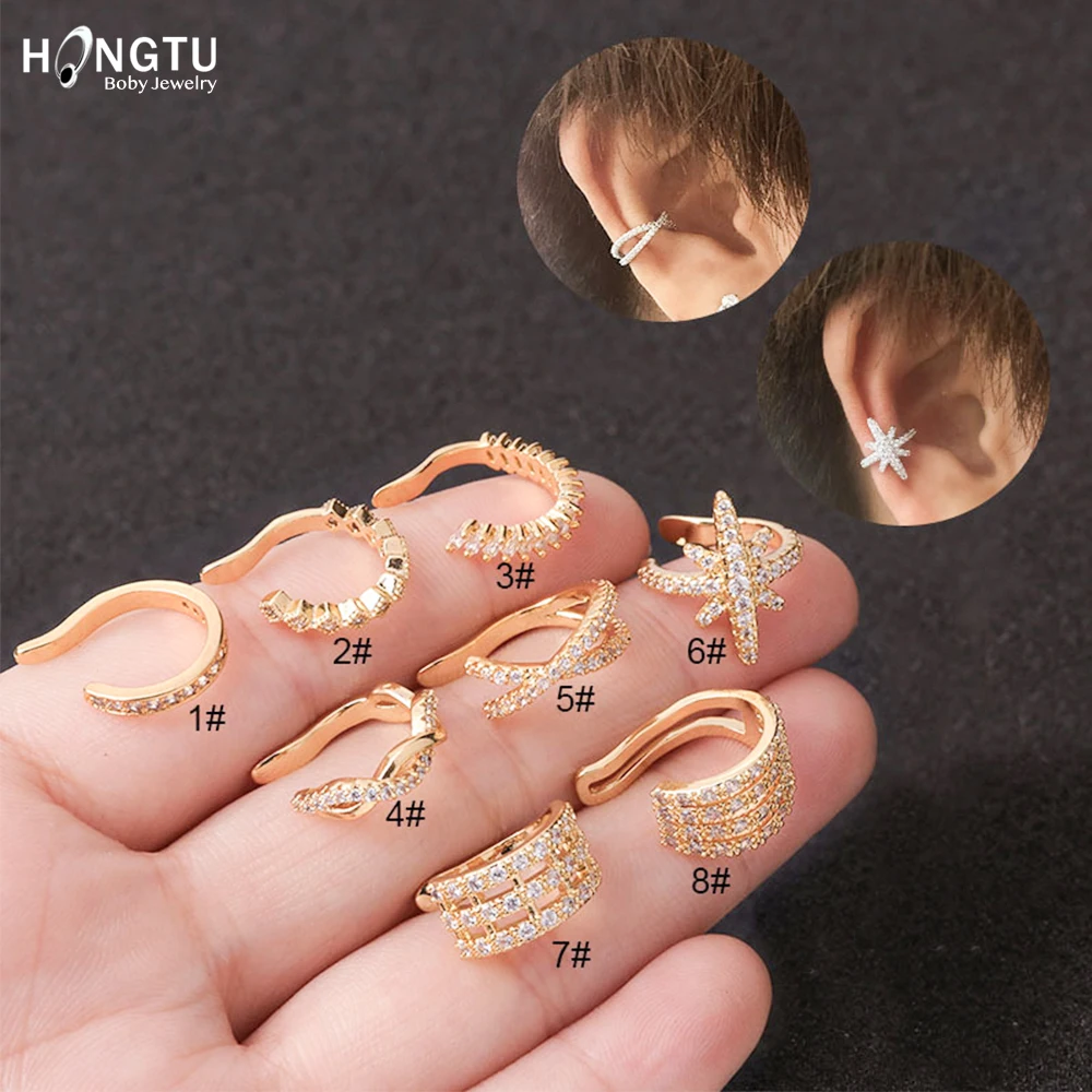 

HONGTU 1Pc Crystal Ear Cuff Jewelry Copper Non Pierced Earrings Nose Ring New Fashion Women Earrings Punk Trendy Earcuff Brincos
