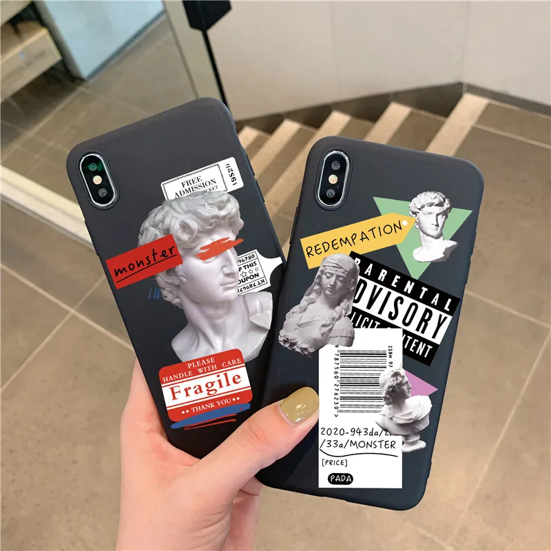 

Luxury Art Letter Label Phone Case For iphone 11 Pro Max X XR XS Max Back Cover For iphone 7 8 6s plus fashion black Soft Cases