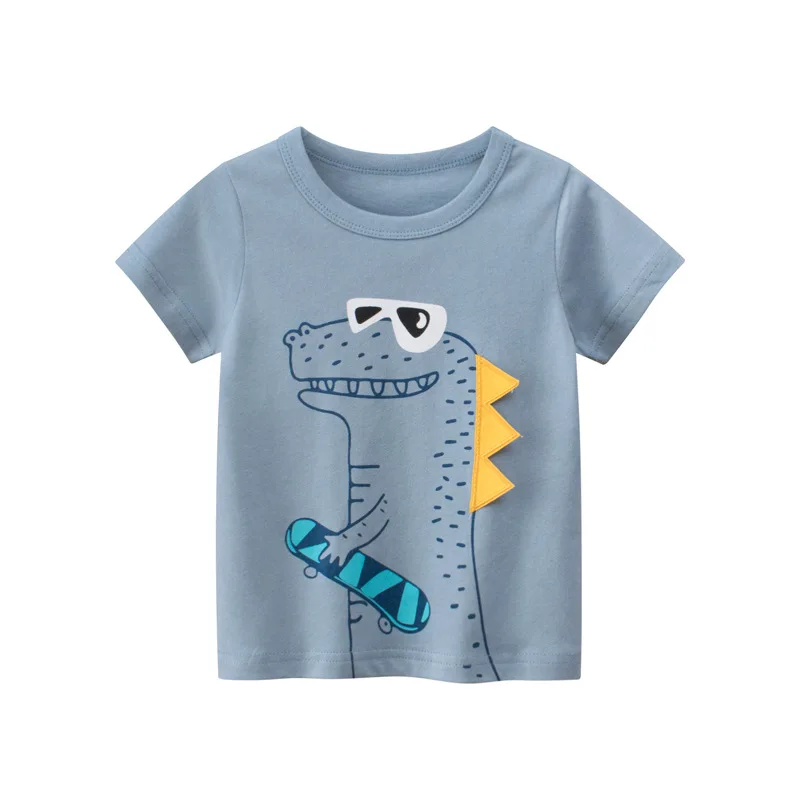 27kids Summer T-shirt For Boy Girl Baby's Clothing Short Sleeve Car Dinosaur Animal Print Knitting Casual Cotton Children's 2-9 |