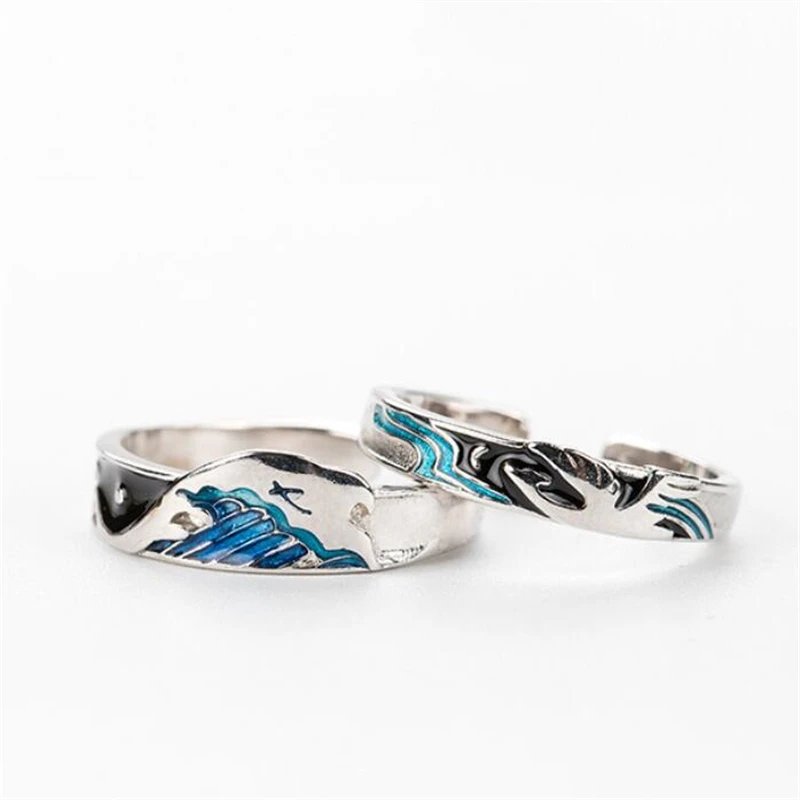 Opening-Rings Couple Memory Bird Flying Romantic Resizable 925-Sterling-Silver Fish Love