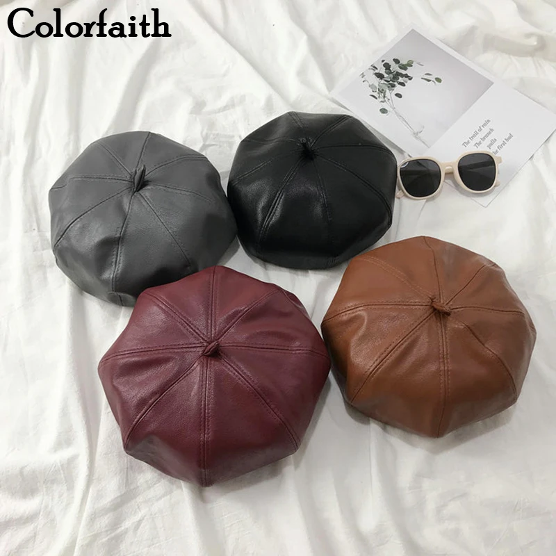 Colorfaith, новинка, Осень-зима, женские шапки, восьмиугольная шапка, теплая, красивая, из искусственной кожи, модная, винтажная, элегантная, женская, H559