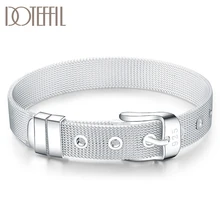 DOTEFFIL 925 Sterling Silver 10mm Watchband Bracelet For Women Man Wedding Engagement Party Fashion  Jewelry