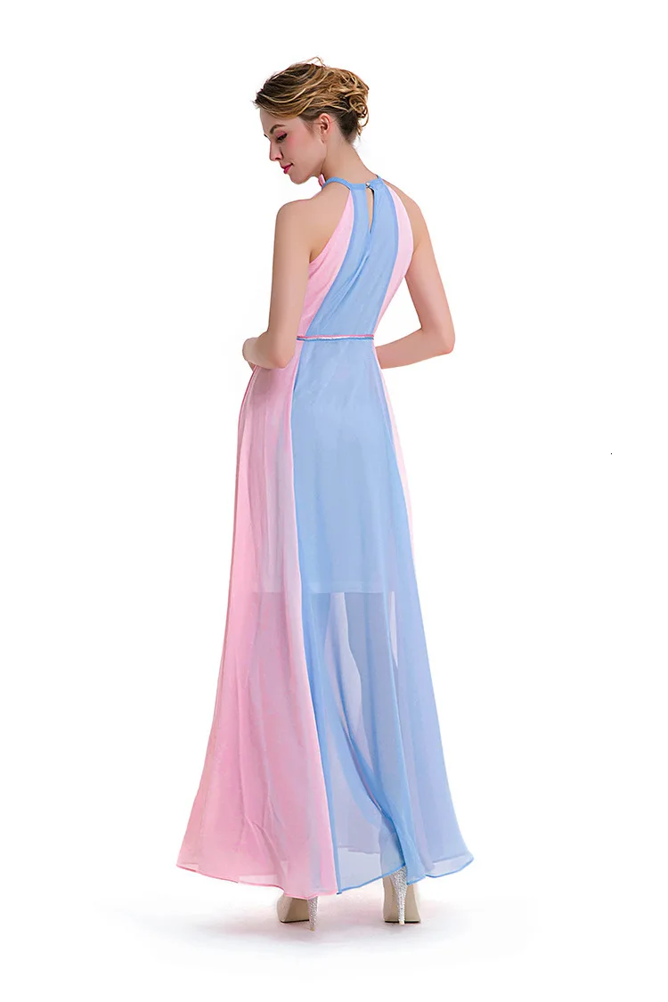 BacklakeGirls Vestidos Largos, Пляжное Платье, Новое поступление, контрастный цвет, сексуальное, на шее, без рукавов, шифоновое вечернее платье Sukienki