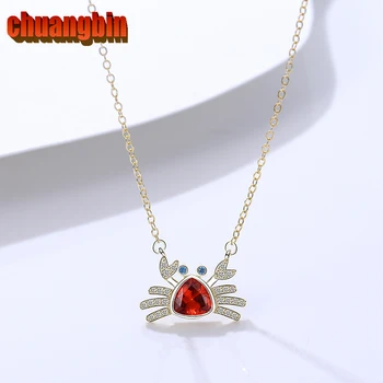 

Genuine S925 Sterling Silver Jewelry Female Korean Version Wild Zircon Necklace Personality Crab Animal Clavicle Chain